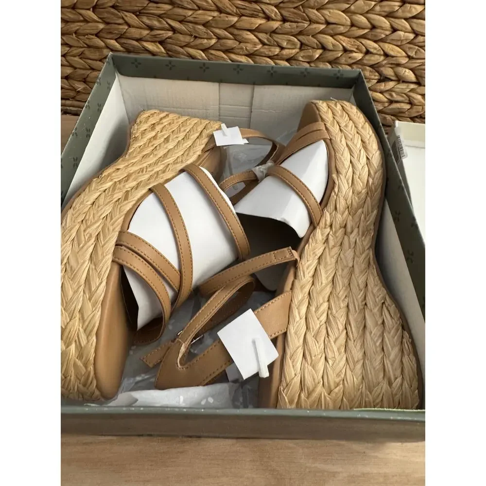 NWOB! Sun + Stone Finnickk Womens Faux Leather Strappy Wedge Sandals